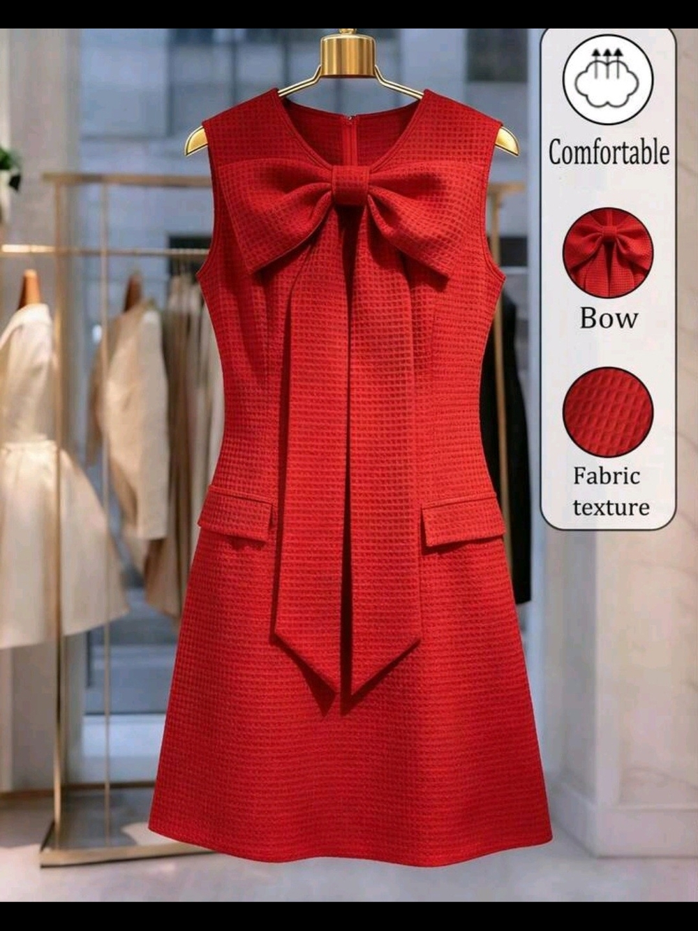 Red Sleeveless Bow-Front Mini Dress